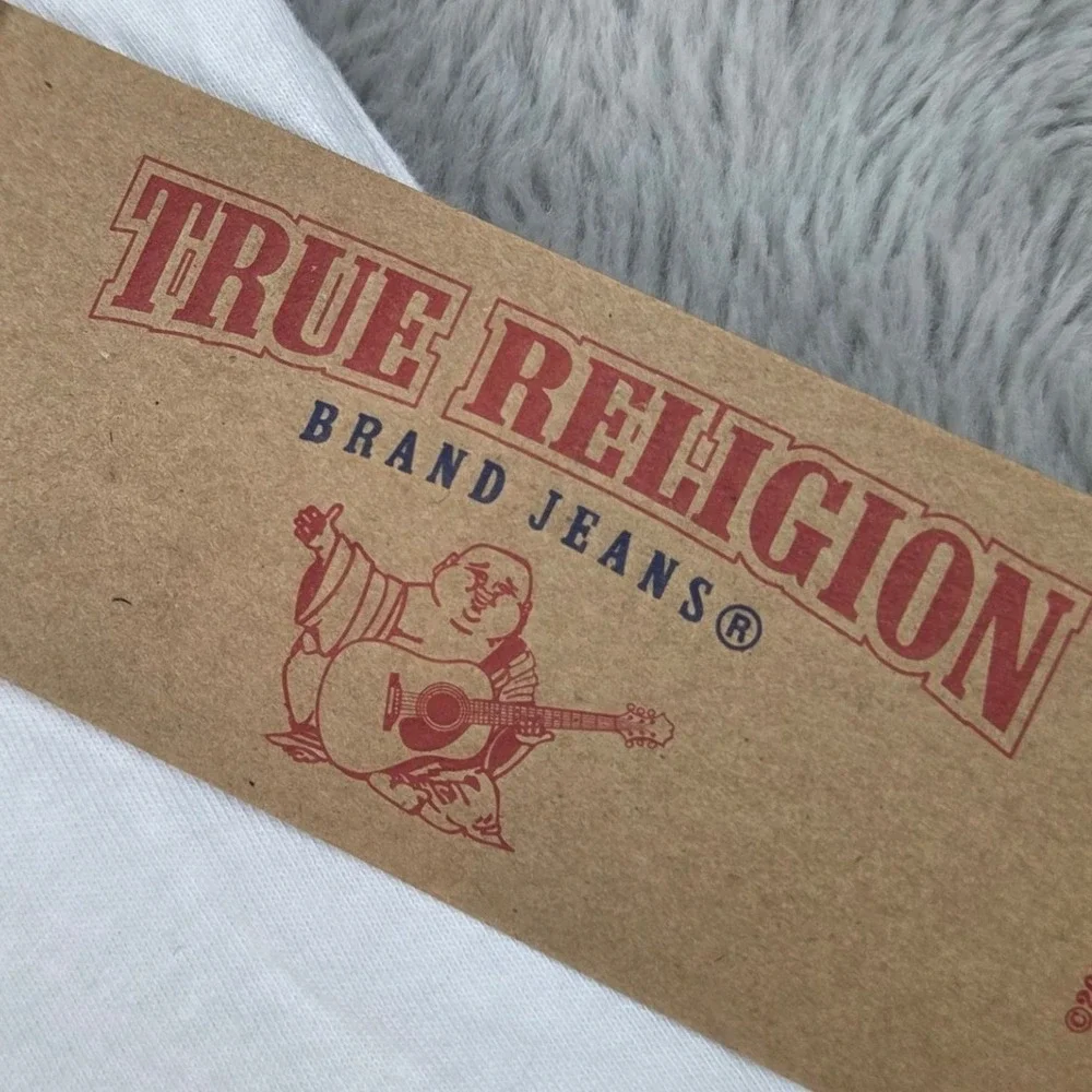 True Religion Graphic T-Shirt Mens XXL Colorblock Glitter Logo White Black New